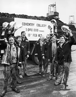 Miners celebrate as the one millionth tonne of coal leaves Coventry Colliery