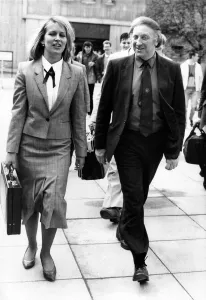 Courts Prints: Miners leader Arthur Scargill in jovial mood outside Manchester High Court after he