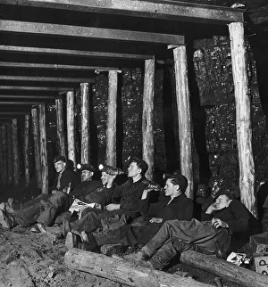 Resting Prints: Miners down a mine shaft sitting eating drinking and Smoking in the shaft in Whitehill