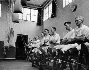 Miners who have received severe injuries, some to the spine, others to the legs or arm