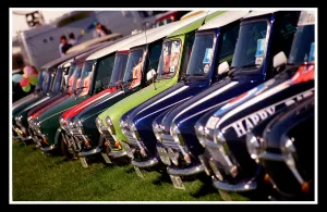 Car Park Prints: Mini car August 1999 Row of Minis Mini cars are at Silverston for 40th birtday party