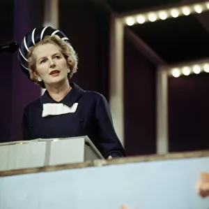 Minister for Education Margaret Thatcher seen her making a speech about slum schools