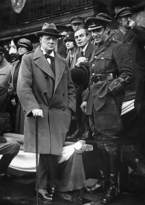 Walking Stick Prints: Minister of Munitions Winston Churchill watches the march past of the 47th Division in