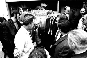 Political Icons Prints: The Minister of Technology Mr. Anthony Wedgewood Benn visiting Palmers Shipyard