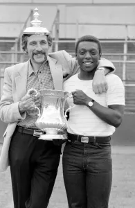 Mirror photographer Monte Fresco and Garth Crooks the day after winning the FA Cup