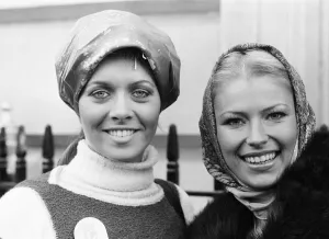 Head Scarf Prints: Miss Brazil, Madalena Sbaraini (left) and Miss Germany