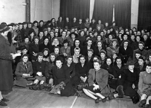 01438 Prints: Miss D Forster addressing the Liverpool Girl Cadet Corps Inauguration at the Blue Coat