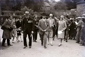 British Legion Prints: Miss Diana Churchill lays foundation stone at the British Legion Headquarters with father