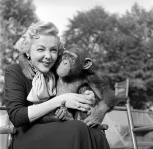 Cuddling Prints: Miss Vivian Blaine of Guys and Dolls made a special visit to the London Zoo to take