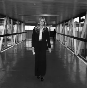 Miss World Anneline Kriel of South Africa at Heathrow airport