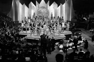 Rights Prints: Miss World Beauty contestants on stage at the Albert Hall during the competition