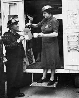 Canteen Prints: A mobile canteen during world war Two. Picture possibly taken in Liverpool