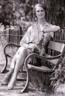 Bench Prints: Model April Ashley pictured during a visit to Leamington spa June 1979 Sitting