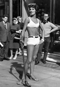 Model Caroline Constance wears her James Bond two-piece of cotton and nylon