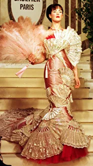 Catwalk Prints: A model in a fan dress by Jean Paul Gaultier January 1999 at his show during Paris