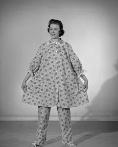 01157 Prints: Model Jackie Jackson modelling the Brunch Coat made from a Reveille readers pattern