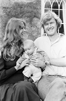 Former model Jean Shrimpton, 36, pictured with husband Michael Cox and baby son Thaddeus