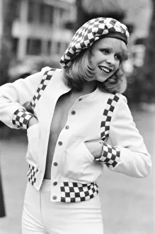 00108 Prints: Model Jo Howard pictured wearing Oxford bags and battle blouse - Ready To Wear fashions