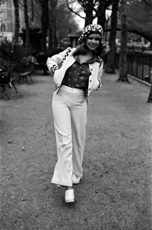 Model Jo Howard pictured wearing Oxford bags and battle blouse - Ready To Wear fashions