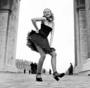 Model Jo Howard pictured wearing sexy little black dress by Vicky Tiel - Ready To Wear