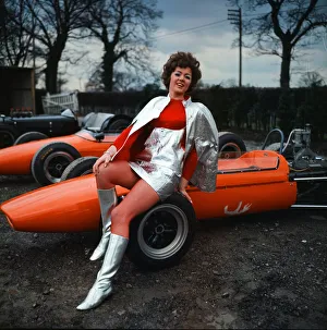 Silver Prints: Model Liz Taylor wearing outfit of new lightweight fireproof material