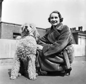 00008 Prints: Model Pat Norris compares her warm toaster nylon fabric fur coat with the fur