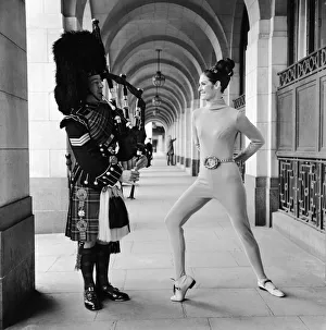 Bagpipes Prints: Model Philippa Wakeham, wearing Romeo catsuit designed by Gibi of Rome