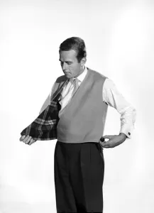 Waistcoat Prints: Model Robert Chettle wearing reversable waistcoat. 1960