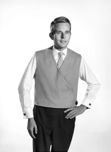 Model Robert Chettle wearing reversable waistcoat. 1960