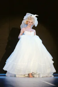 Model Sara Stockbridge pictured on the catwalk during Vivienne Westwood fashion show