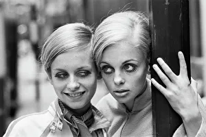 Model Twiggy seen here modelling a mini dress with her Swedish double
