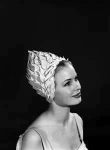 Model Vyvyan Dunbar wearing bathing hats Circa 1963