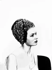 Model Vyvyan Dunbar wearing bathing hats Circa 1963