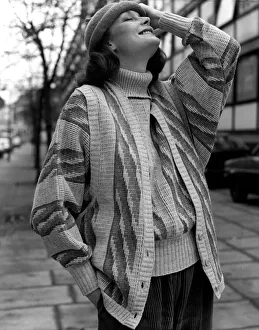 Carefree Prints: The model is wearing a bold jacquard design by Angus Stewart for Morley