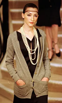 Pearls Prints: Model wearing Chanel 20 January 1998: wearing hair net