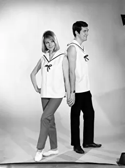 Shirts Prints: Models Mike Lester and Jill Carter wearing his and her naval fashion shirt 1966