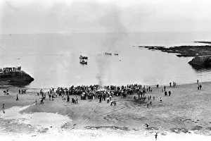 Models of Viking longships are burnt on the beach at Cullercoats Bay in July 1980