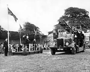 Fireman Prints: A Modern engine passes the saluting base and the Lord Mayor of Manchester takes