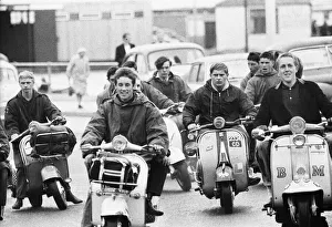 Motors Prints: Mods gather on their scooters in Hastings East Sussex 3rd August 1964