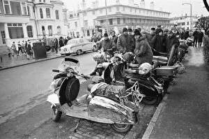 Motorcycle Collection: Mods with their scooters gather on Clacton sea front. Over the 1964 Easter weekend