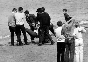 Mods youth culture throwing a person in to the sea on Margate beach