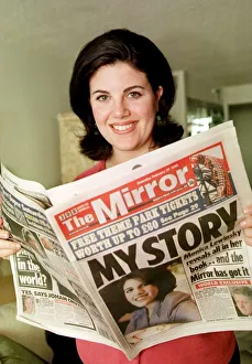 Monica Lewinsky at home July 1999 reading Daily Mirror