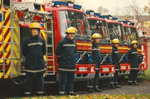 00072 Prints: The Morpeth Fire Brigade takes delivery of a fleet of new fire engines - left to right