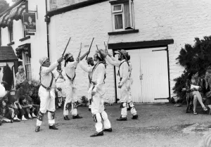 Morris Dancing Prints: Morris dancers performing outside the George Inn at St Briavels during the Forest Of Dean