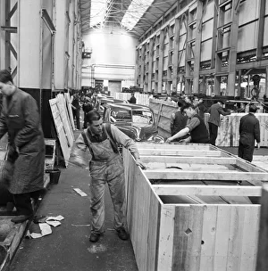 Morris Minor Low Light Sedans fresh of the production line being packed for export
