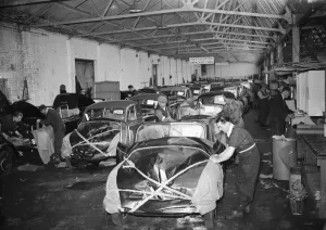 Morris Minor Low Light Sedans fresh of the production line being packed for export