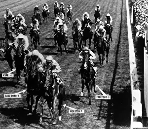 Morston with jockey Eddie Hide leading the Derby and goes on to win at Epsom - June 1973