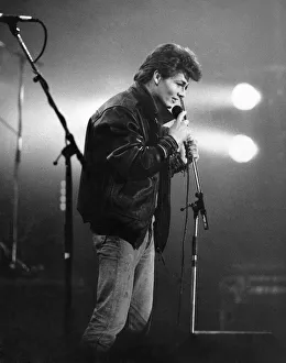Morten Harket, lead singer of the Norwegian pop group A-ha, performing live on stage