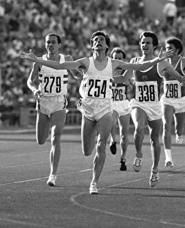 Moscow Olympic Games British athlete Sebastian Coe celebrates as he crosses