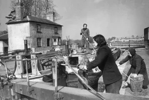Barges Prints: Mother and daughter Captain and crew of a Canal Boat near Kings Langley between London
